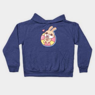 Cute Rabbit Chilling On Pool Float Summer Vibes Kids Hoodie